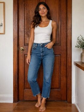 Agolde Jamie Cropped High-Rise Straight Jeans — Blue